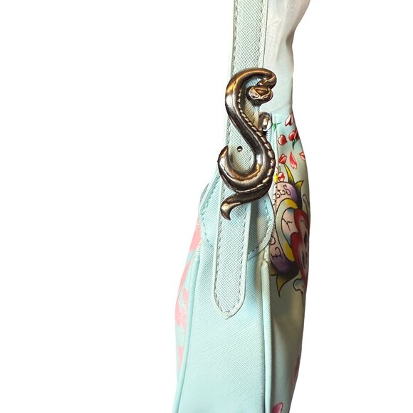 Ed Hardy Light Blue and Pink Shoulder Bag with Artistic Design (Model EHSB-3) - Picture 4 of 4